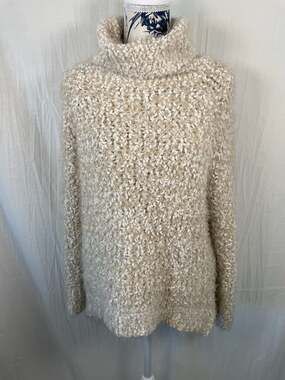POL Cowl Neck Chunky Boucle Knit Sweater Cream Size Medium